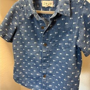 Kids Blue Button Down Shirt with White Patterns